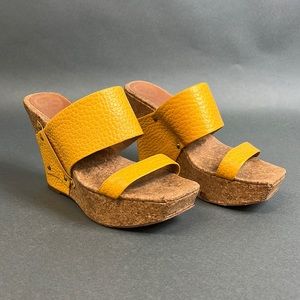 Women's Modern Vintage Yellow Pietra Apricot Cork Wedges